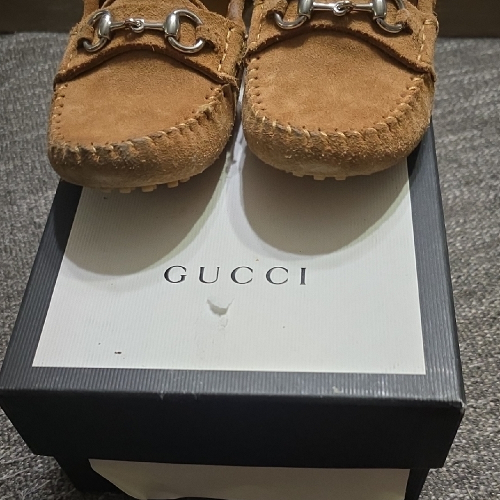 Gucci Brown Suede Loafers with Silver Detailing